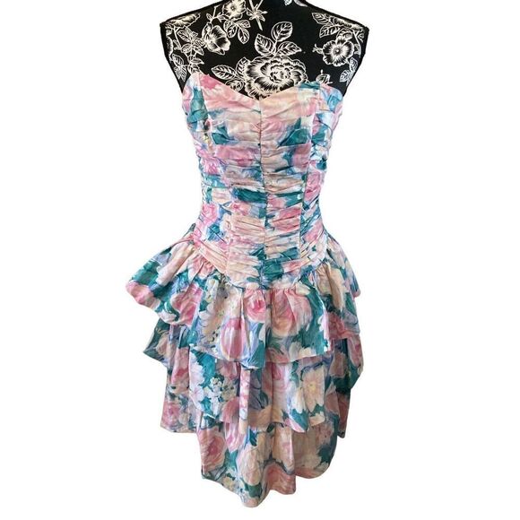 Vintage Byer Too Floral Strapless Dress Dance Prom Summer Wedding - Picture 1 of 10